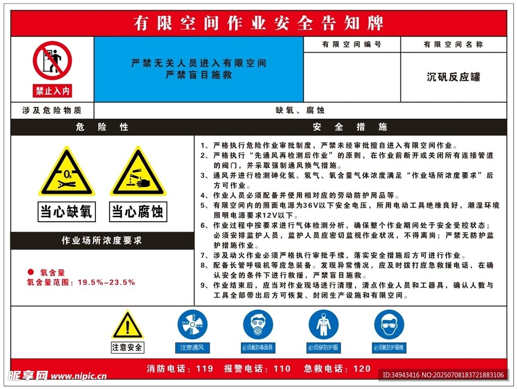 沉矾反应罐有限空间警示牌