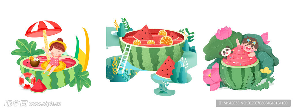 夏日缤纷野餐场景插画