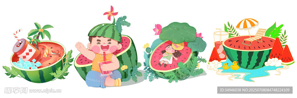 夏日西瓜主题可爱插画