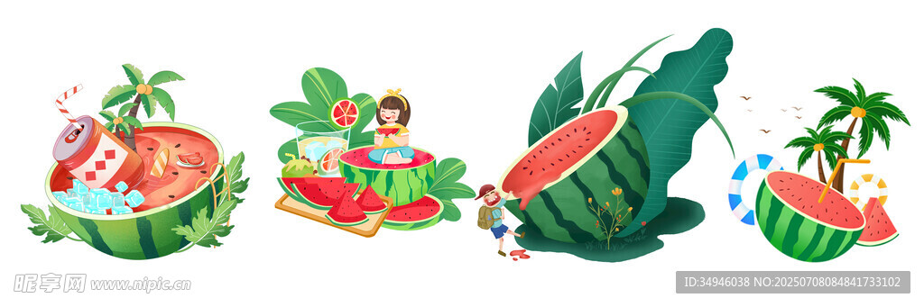 夏日西瓜主题趣味插画