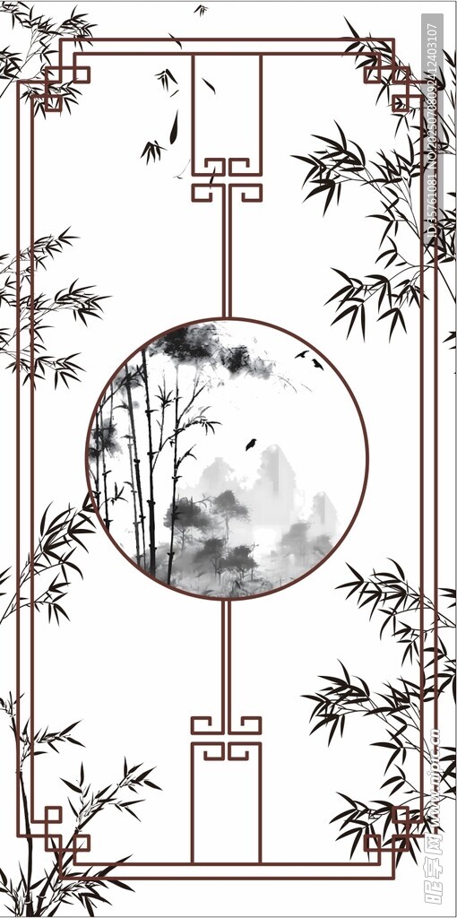 新中式古风水墨竹山水装饰挂画
