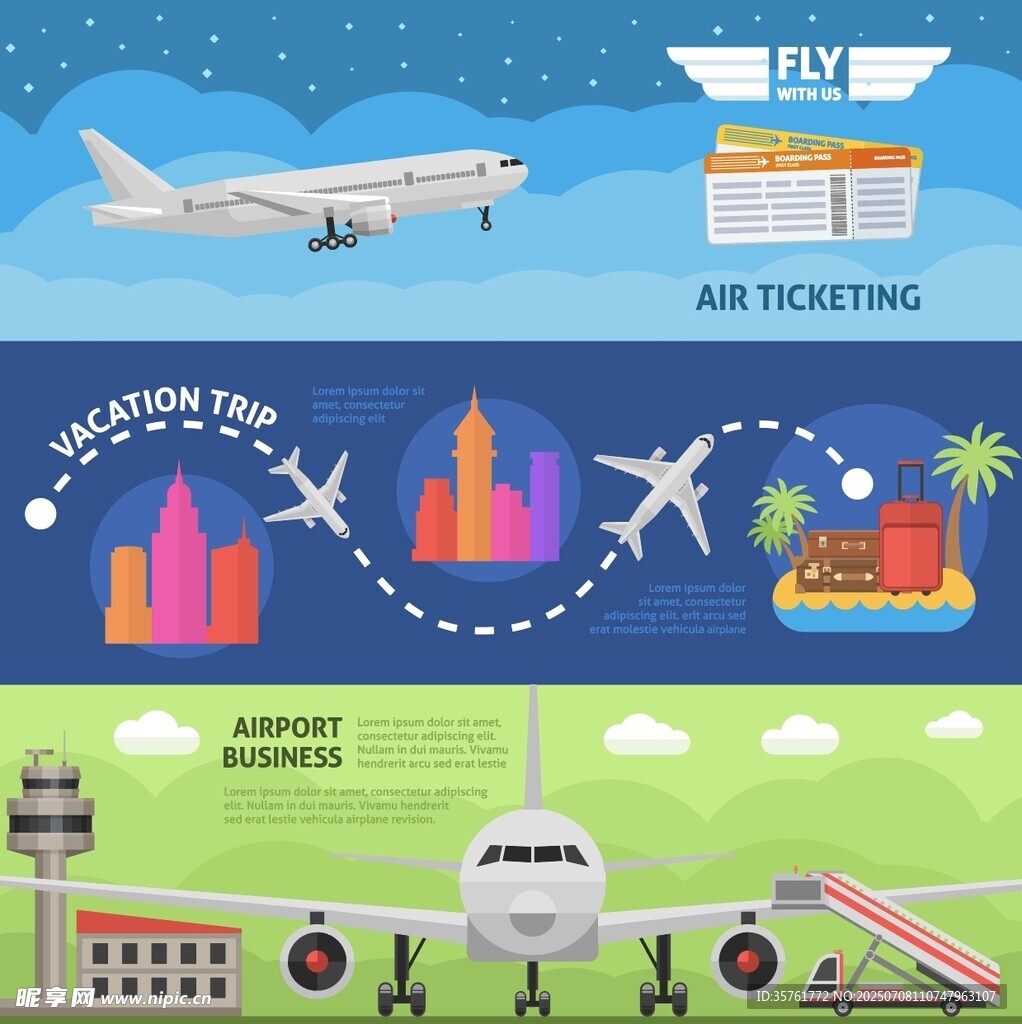 航空旅行与机场场景插画