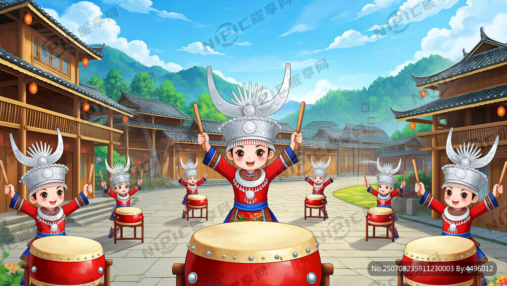 苗族  鼓舞  卡通