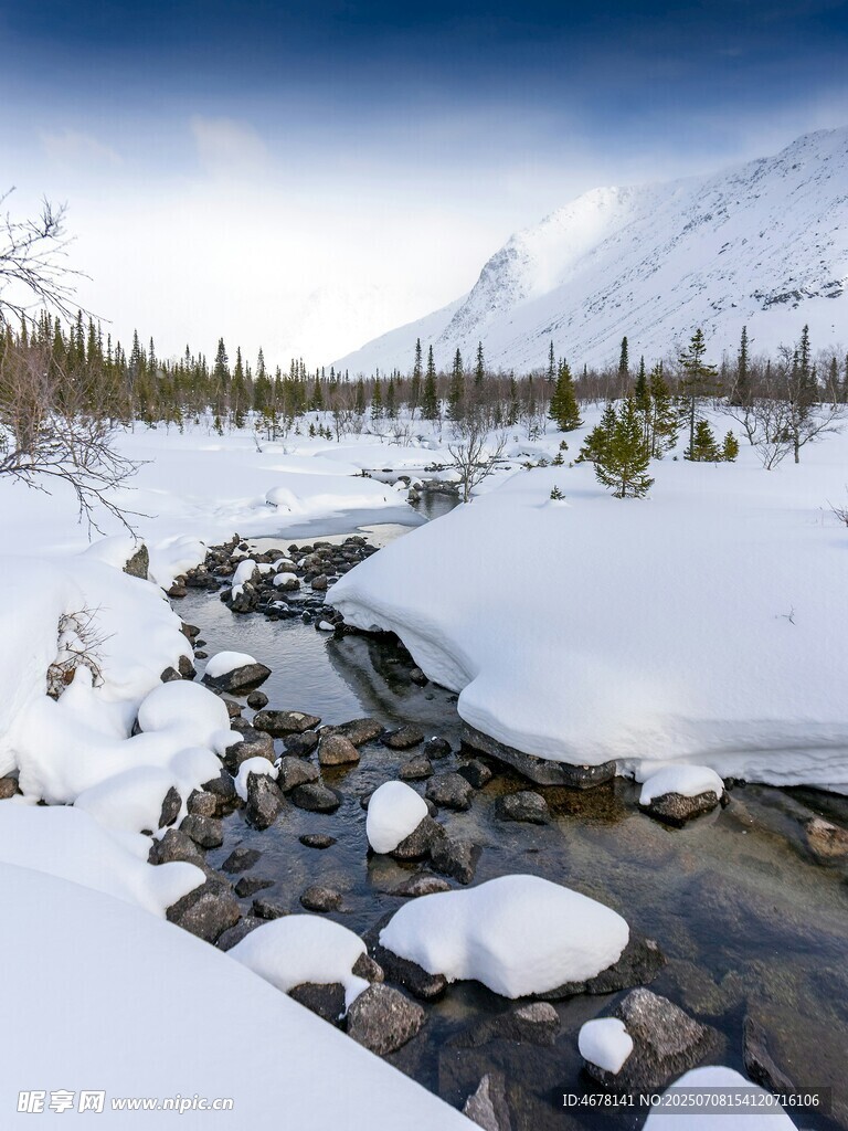 冬日溪流雪景