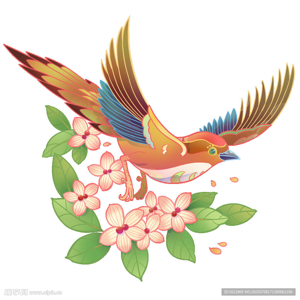 彩鸟栖花图