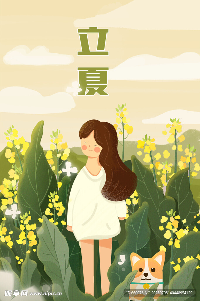 女孩花海中与猫的美好时光