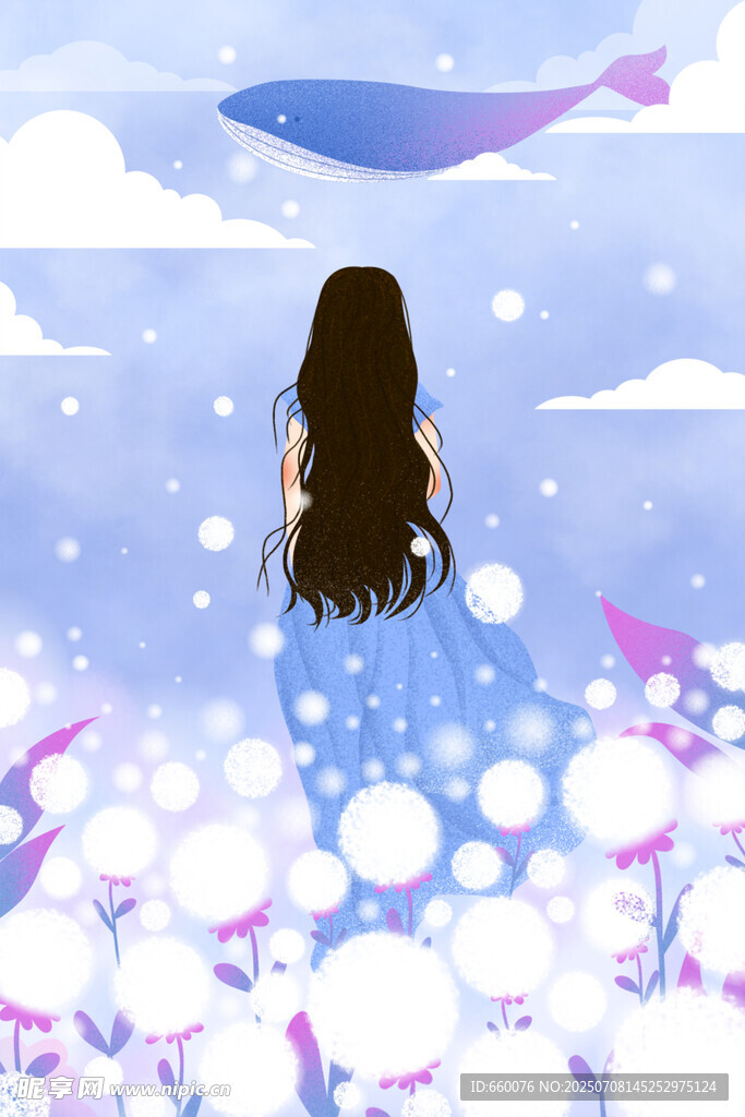 梦幻女孩与空中鲸鱼场景