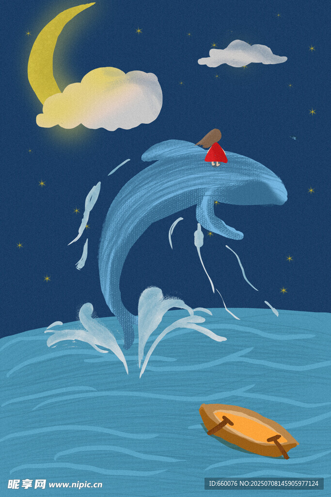 月夜海豚载童海上奇幻行