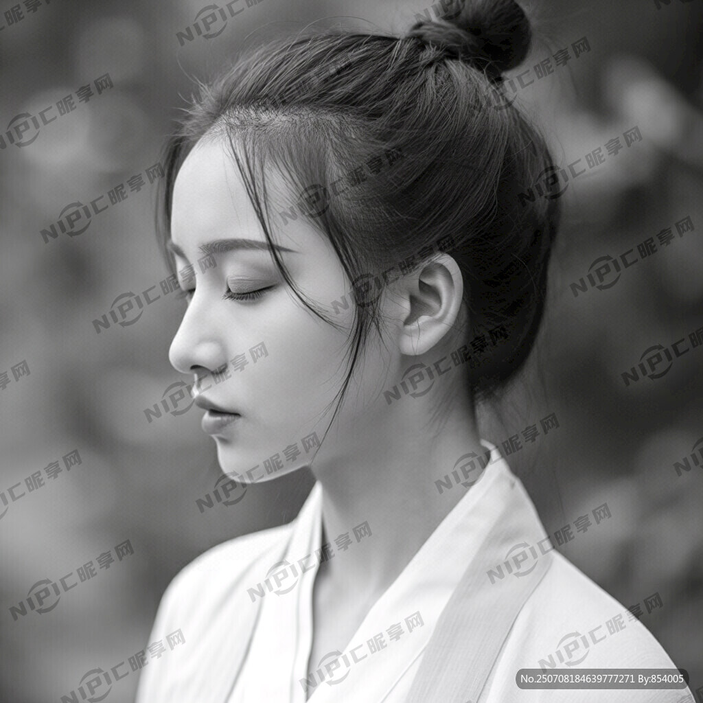 画一个古风的女人侧脸 黑白两色