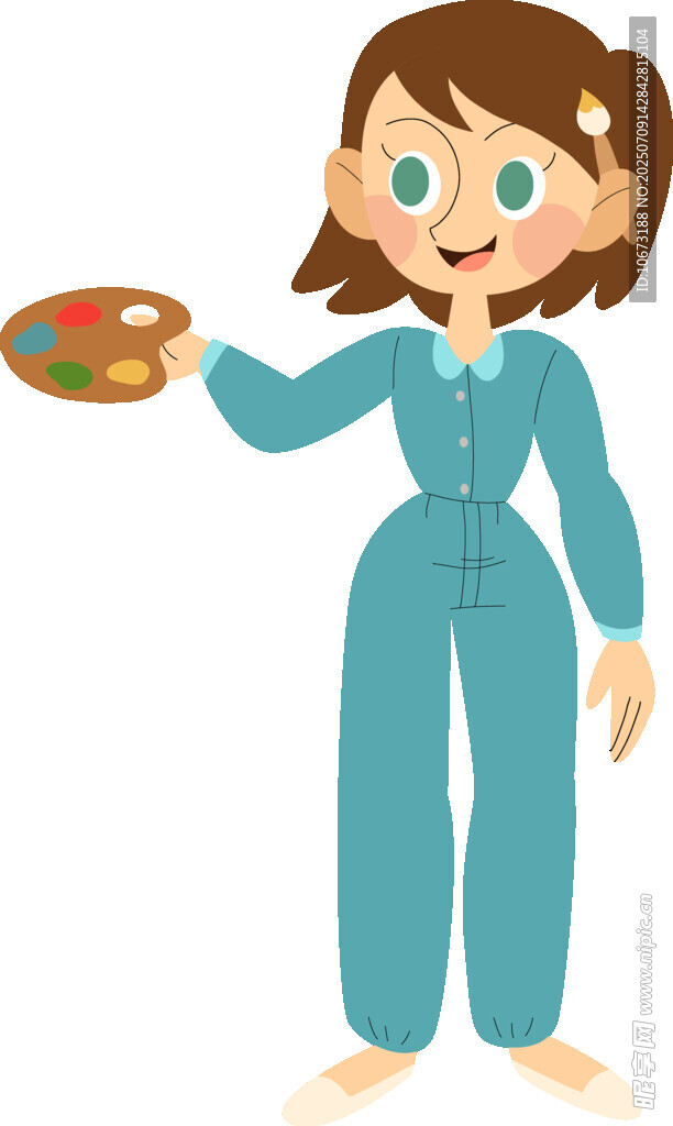手持调色板的绘画女孩