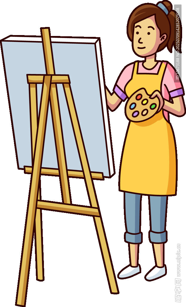 女孩专注于画架前作画