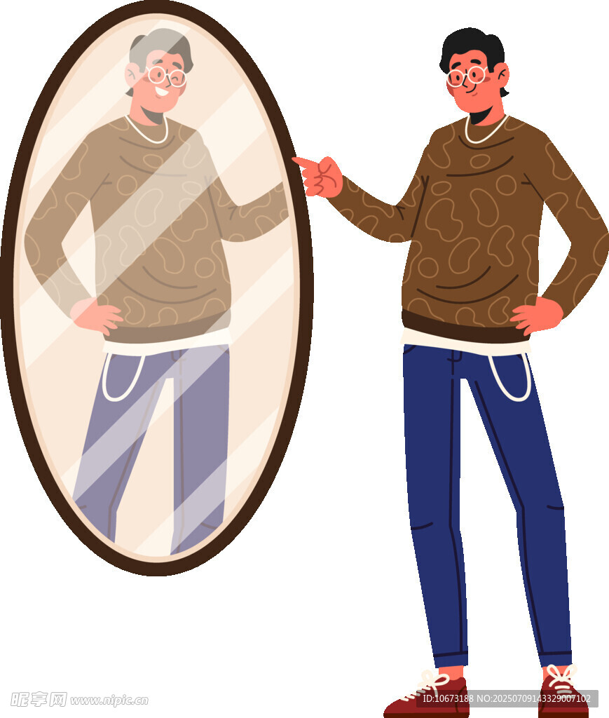 男子镜中形象显身材变化
