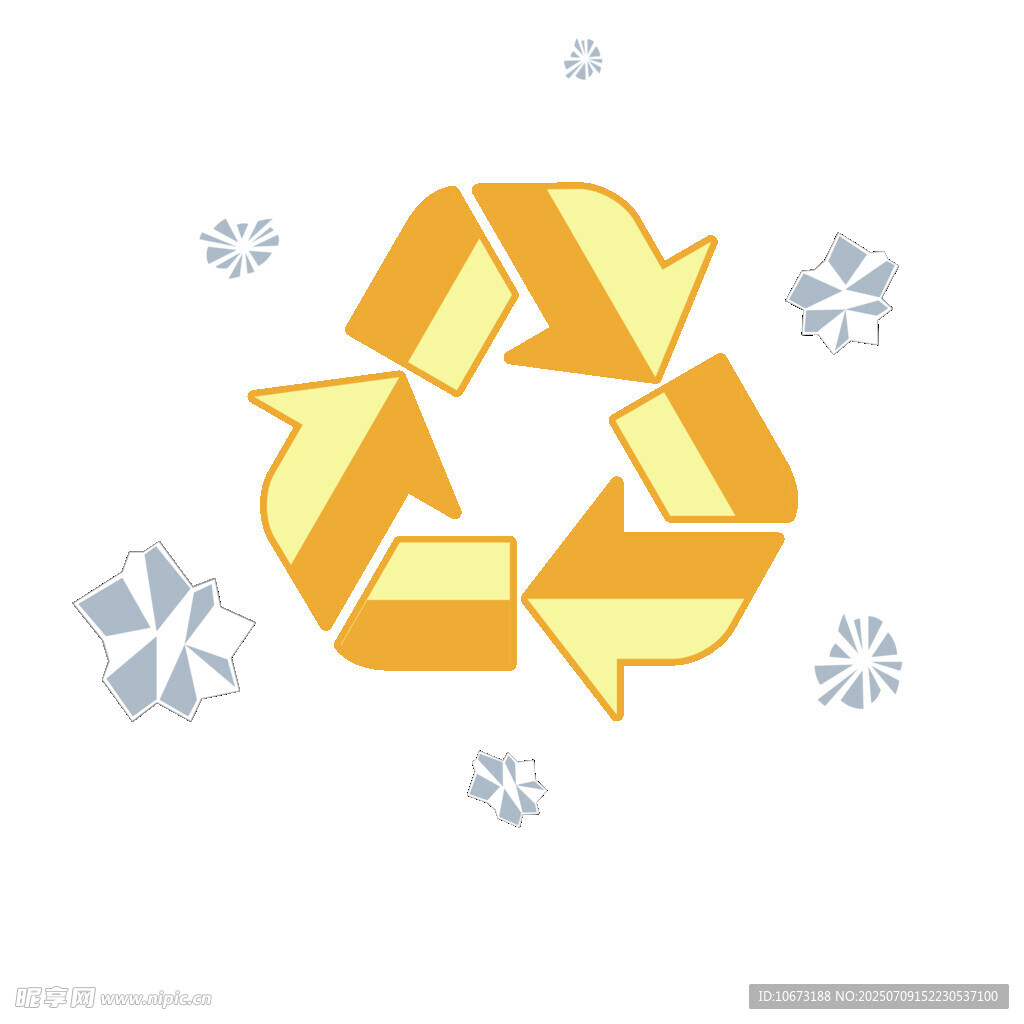 黄色回收标志与雪花图案