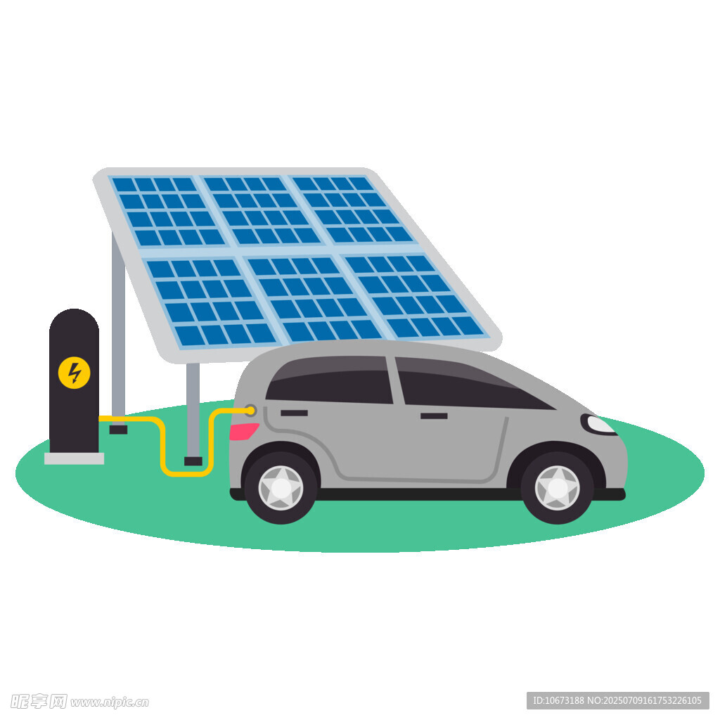 太阳能充电桩旁的电动汽车