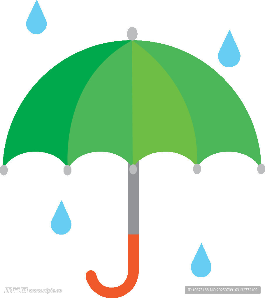 绿色雨伞下的雨滴场景