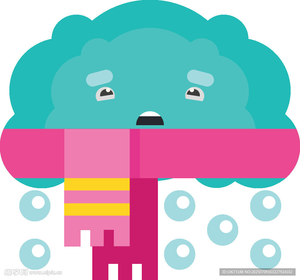 戴围巾的云朵在下雨