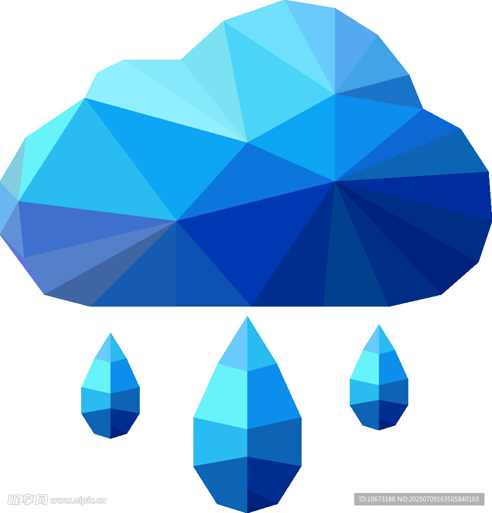 蓝色多边形云朵雨滴图标