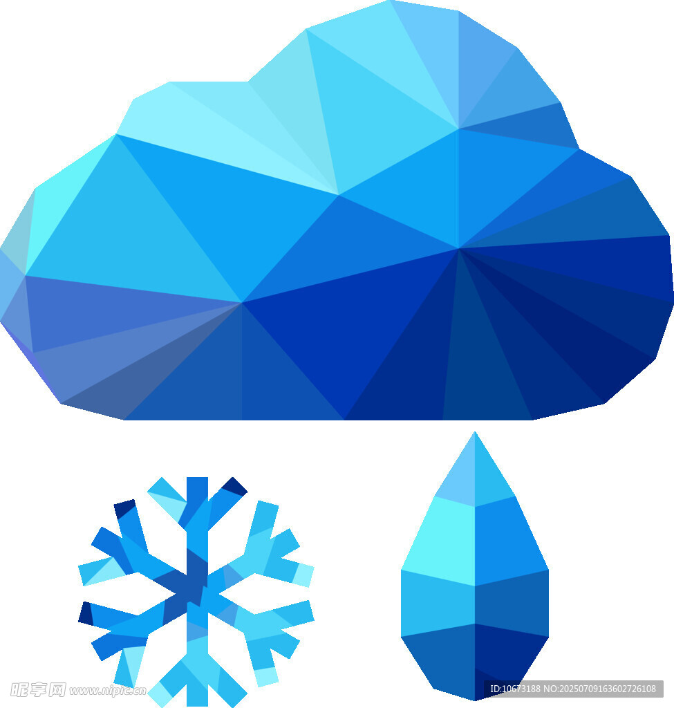 蓝色几何云与雪花水滴