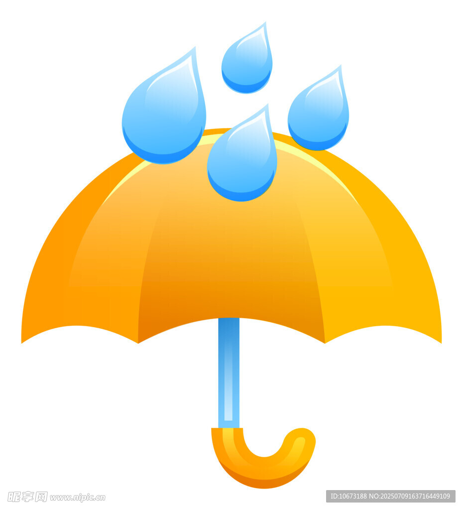 黄色雨伞上的雨滴
