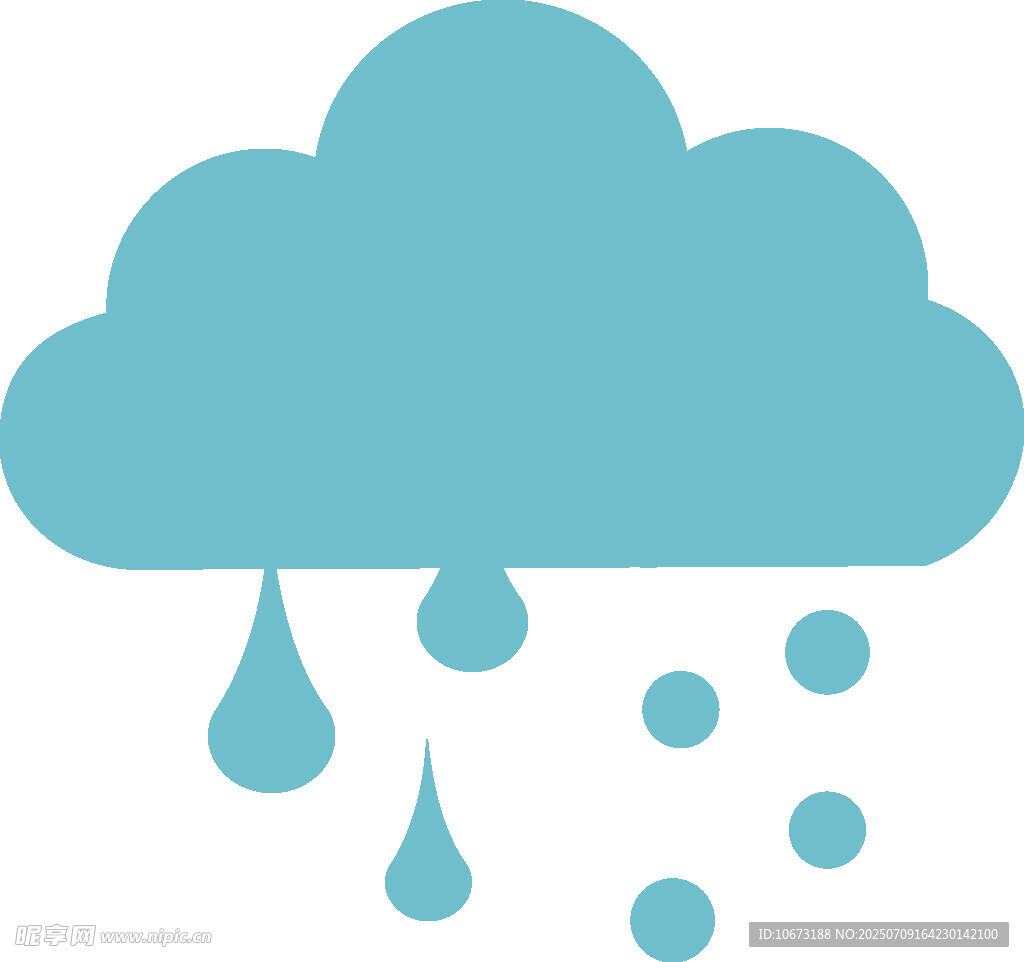 蓝色云朵雨滴图标