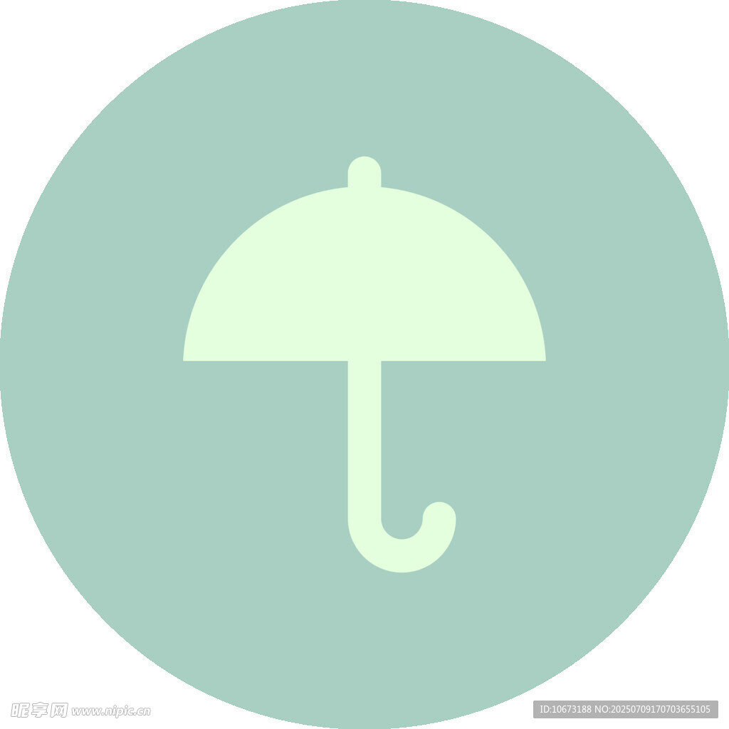 浅绿色圆形中的雨伞图标