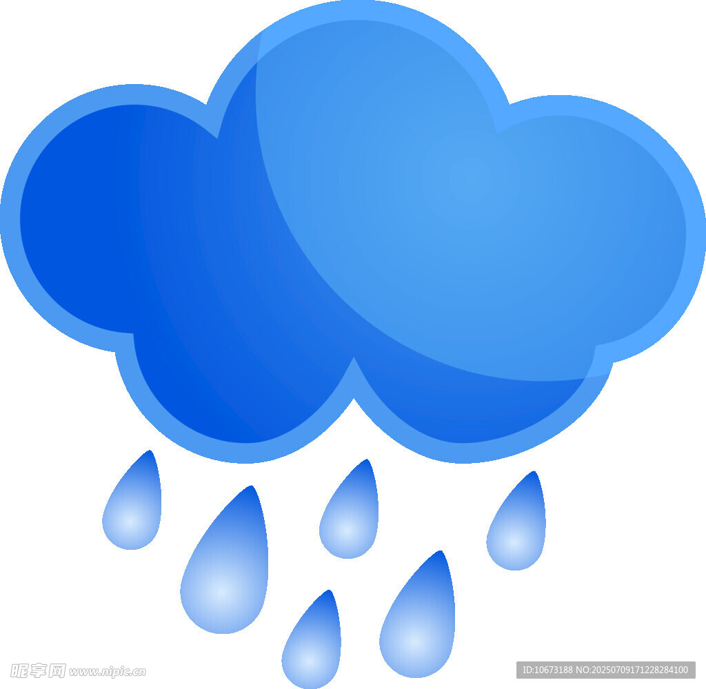 蓝色云朵雨滴图标
