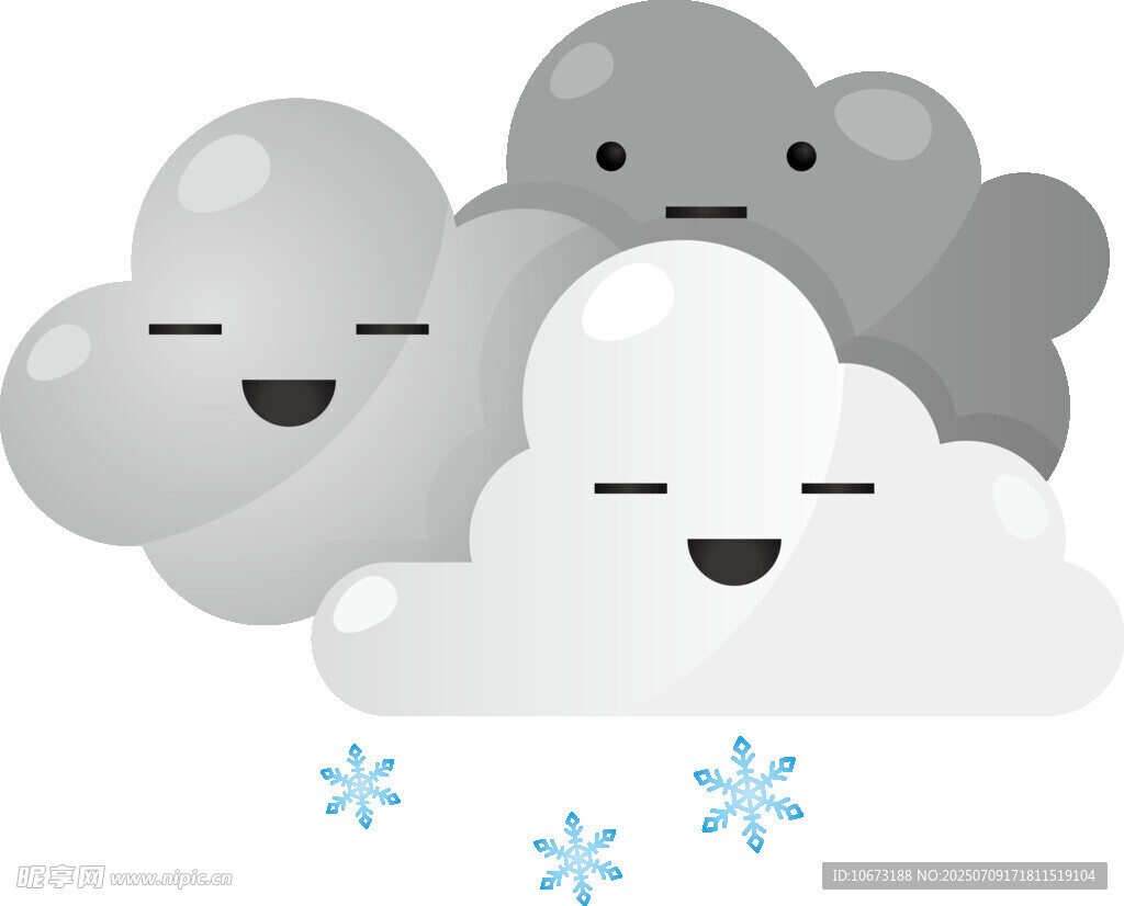 微笑云朵与飘落雪花
