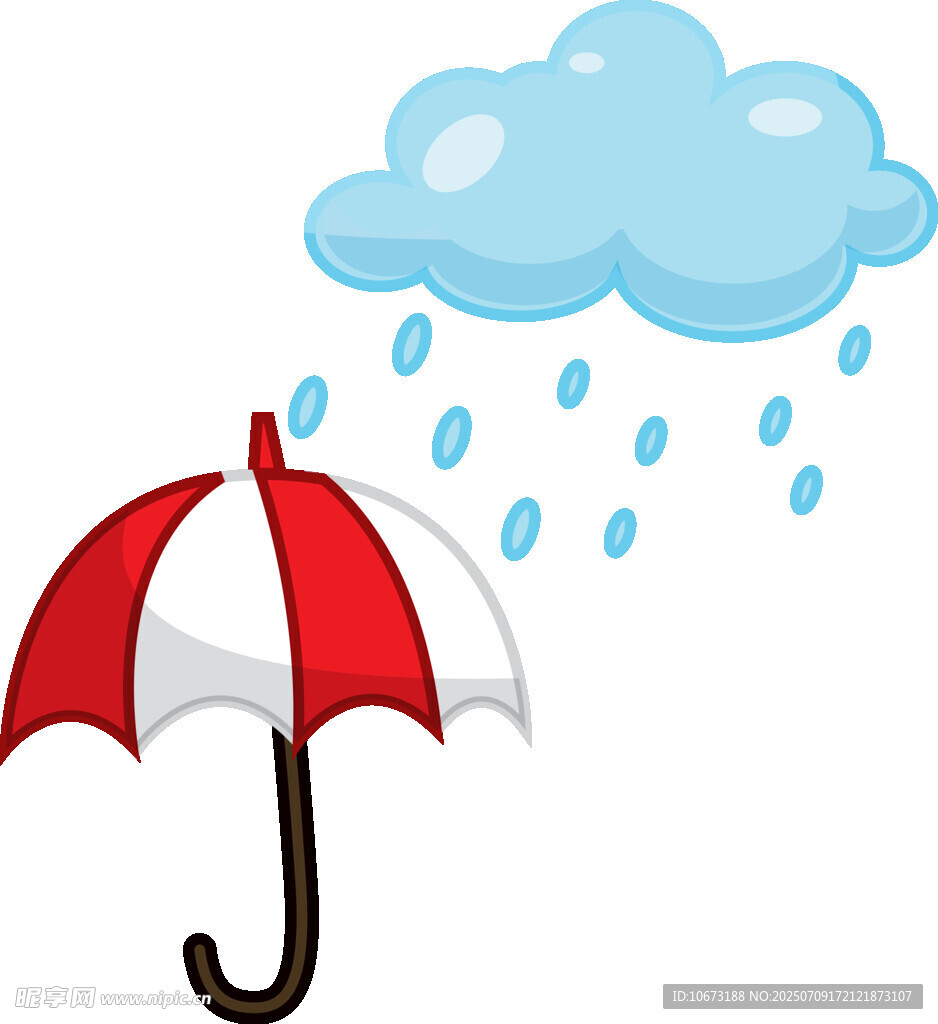雨中的红白相间遮阳伞