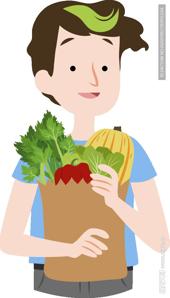男子手提装满蔬果的袋子