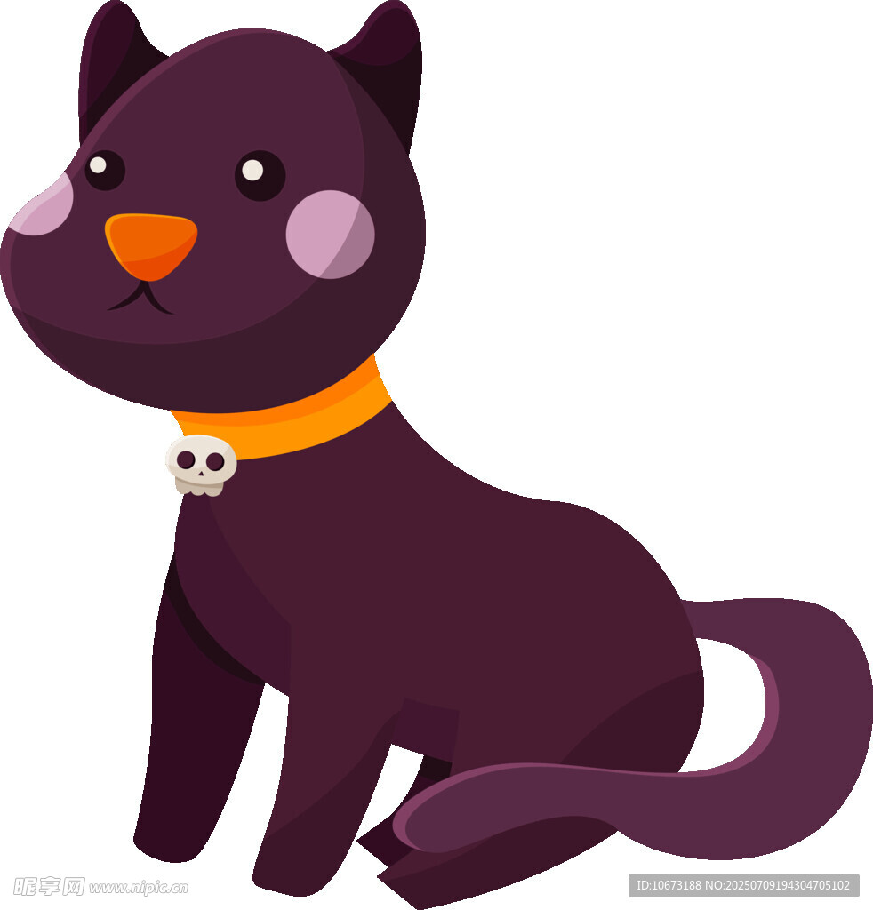 可爱黑猫戴着项圈