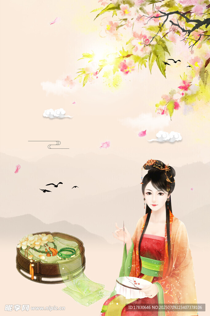 古风佳人伴春景