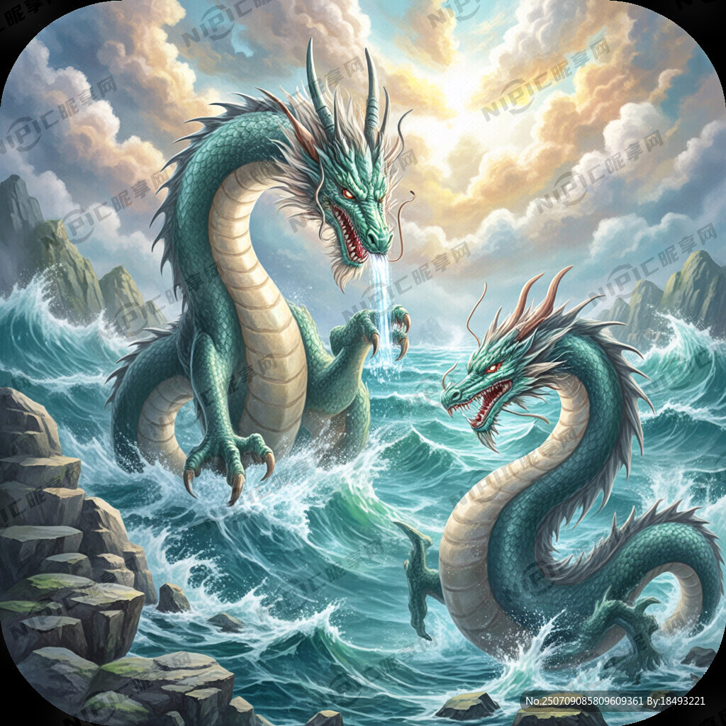 苍龙教子 海龙吐水 海浪