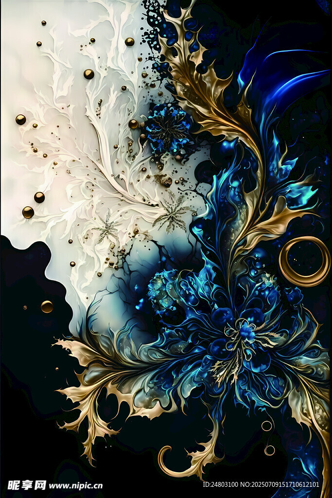 梦幻蓝金抽象艺术图案