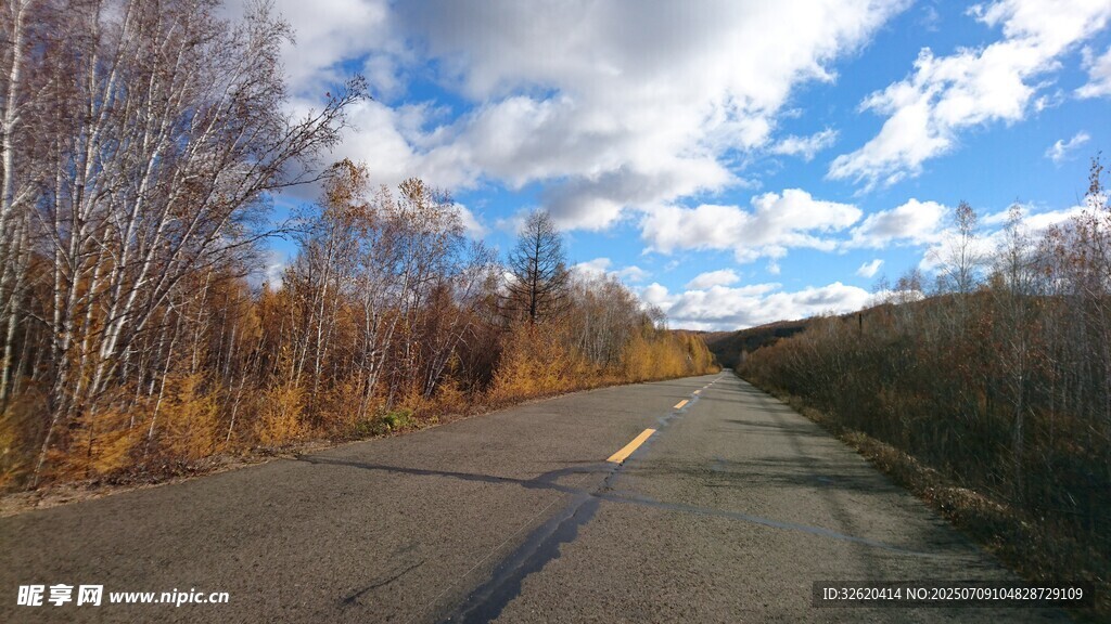 秋日旷野中的蜿蜒公路