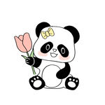 手持花朵的可爱熊猫