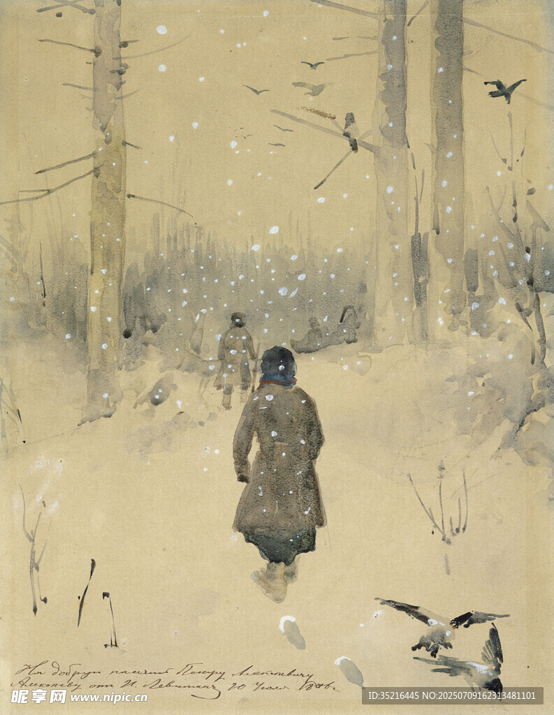 雪地中独行的人物景象