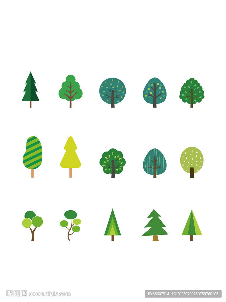 多样树木图标集合 扁平风 手绘