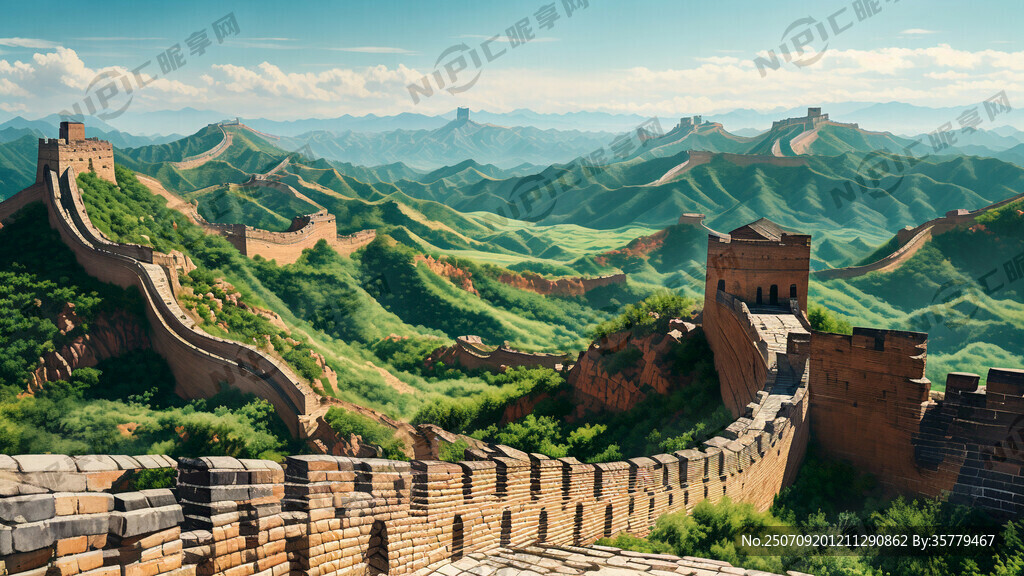 万里长城 夏天 绿色调 写实