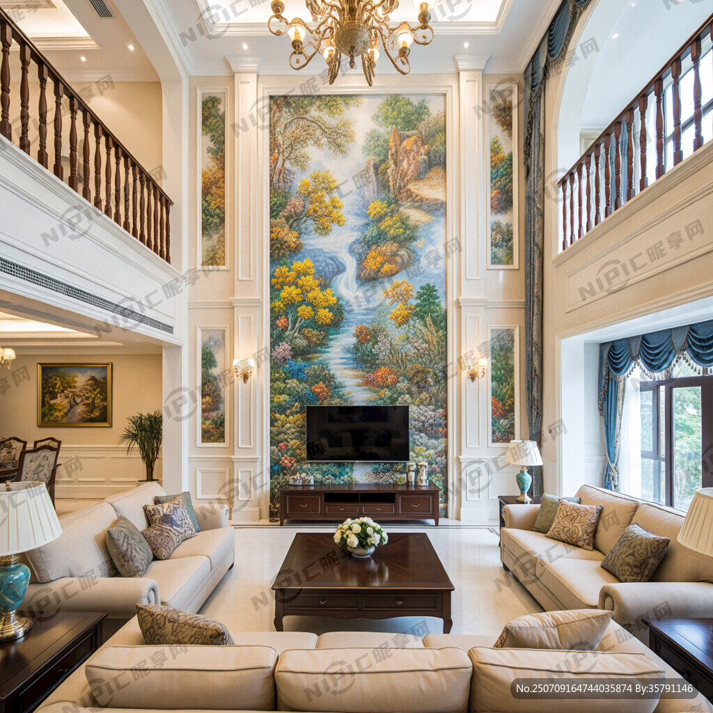 六米高挑空客厅沙发背景墙图片