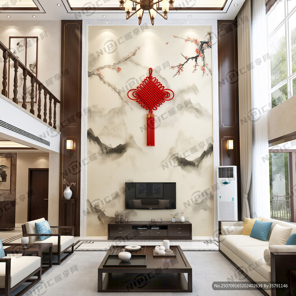 六米高挑空客厅沙发背景墙图片