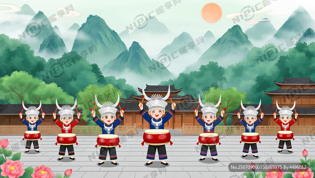 卡通 湘西  苗族  鼓舞
