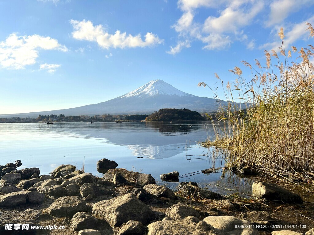 湖畔富士山美景