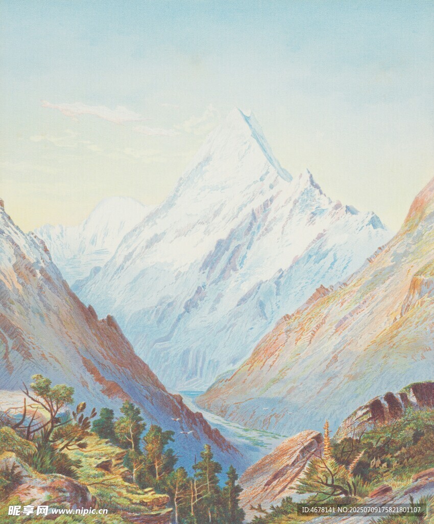 壮丽雪山山谷风景图