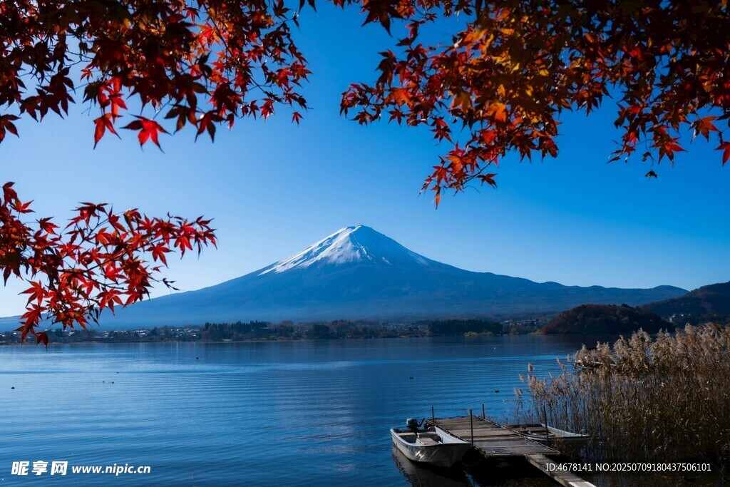 富士山下湖畔秋日美景