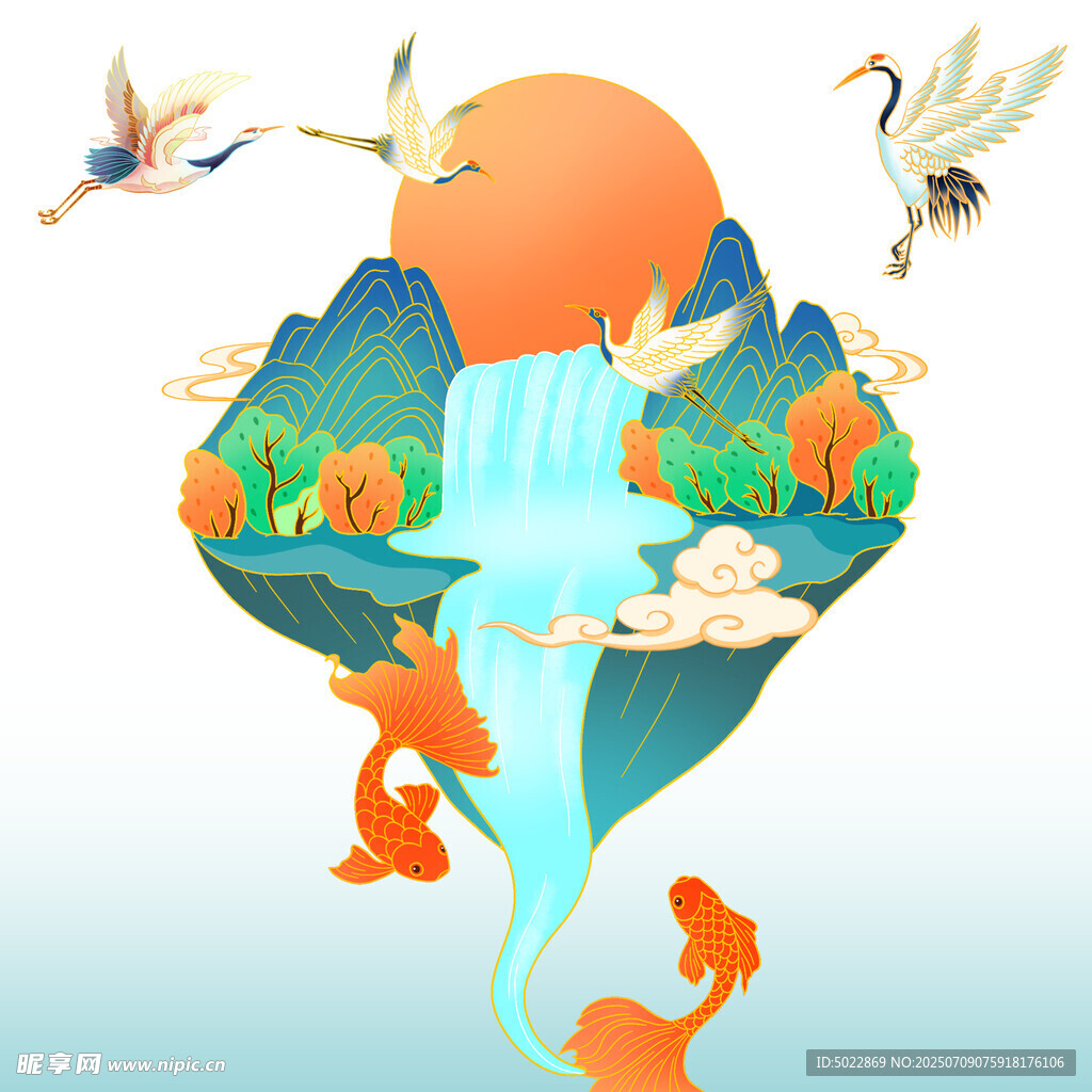 梦幻自然中的动物与山水景观