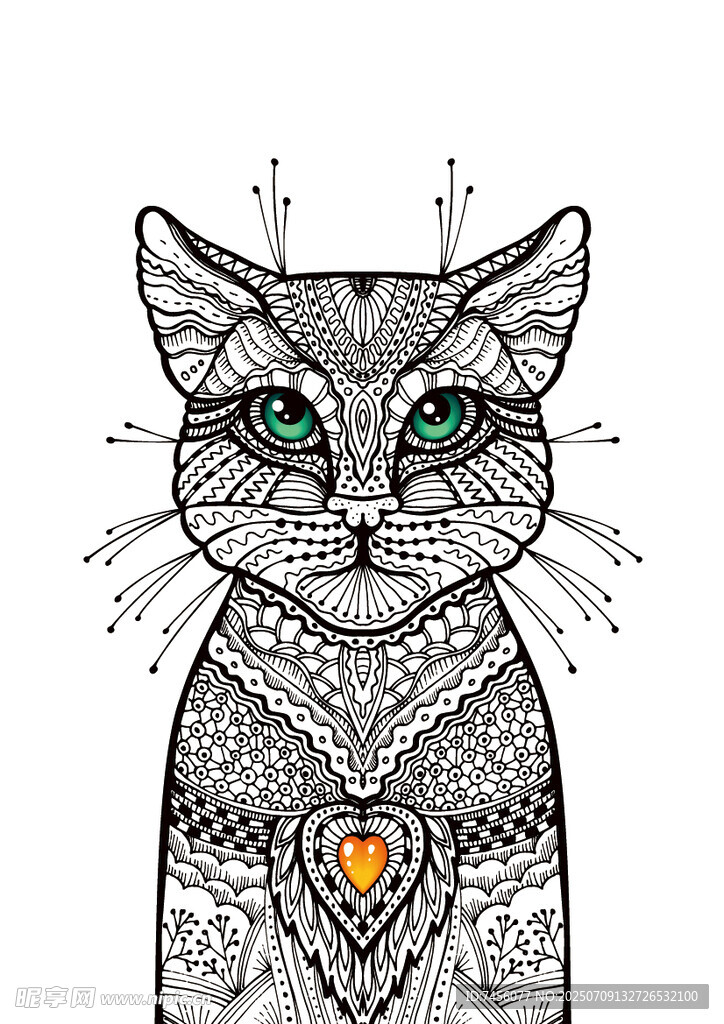 手绘神秘花纹猫咪图案