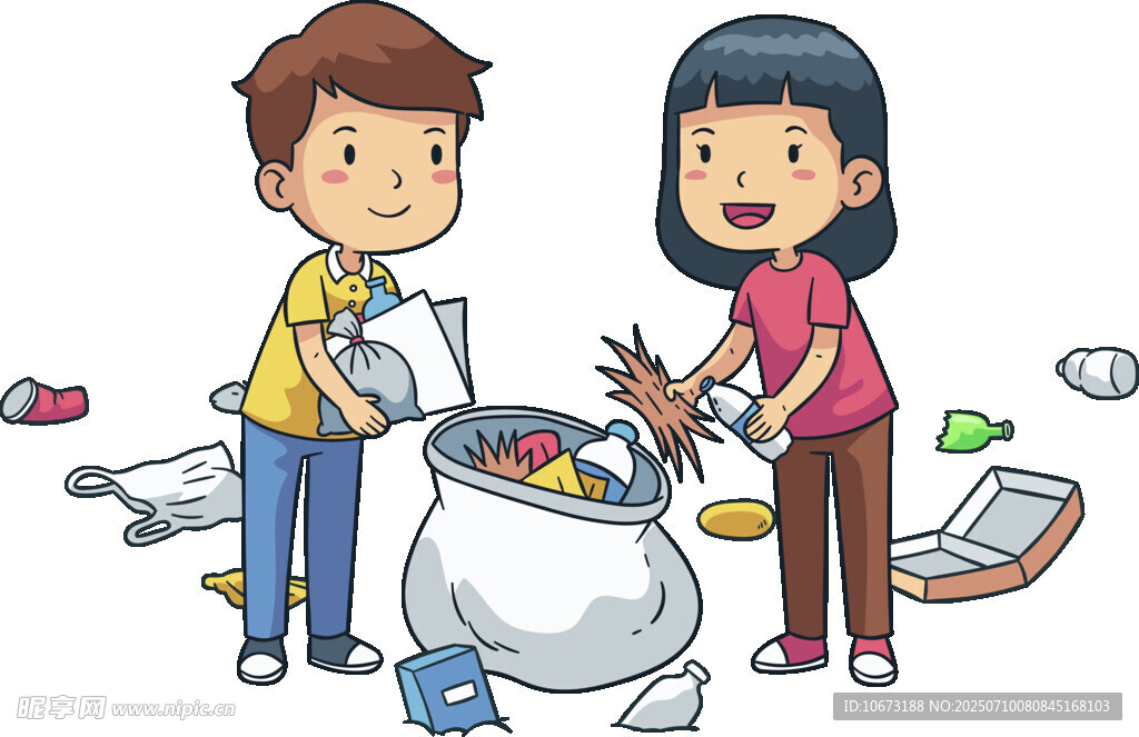 孩子共同参与清理垃圾