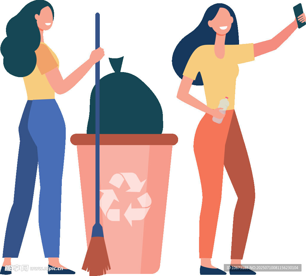 两位女士进行环卫相关活动