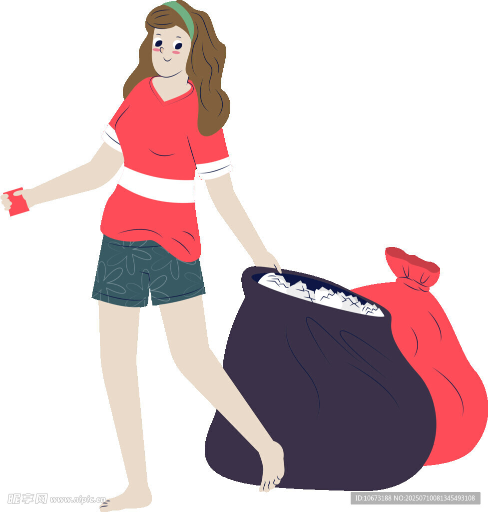 女孩与两大袋物品
