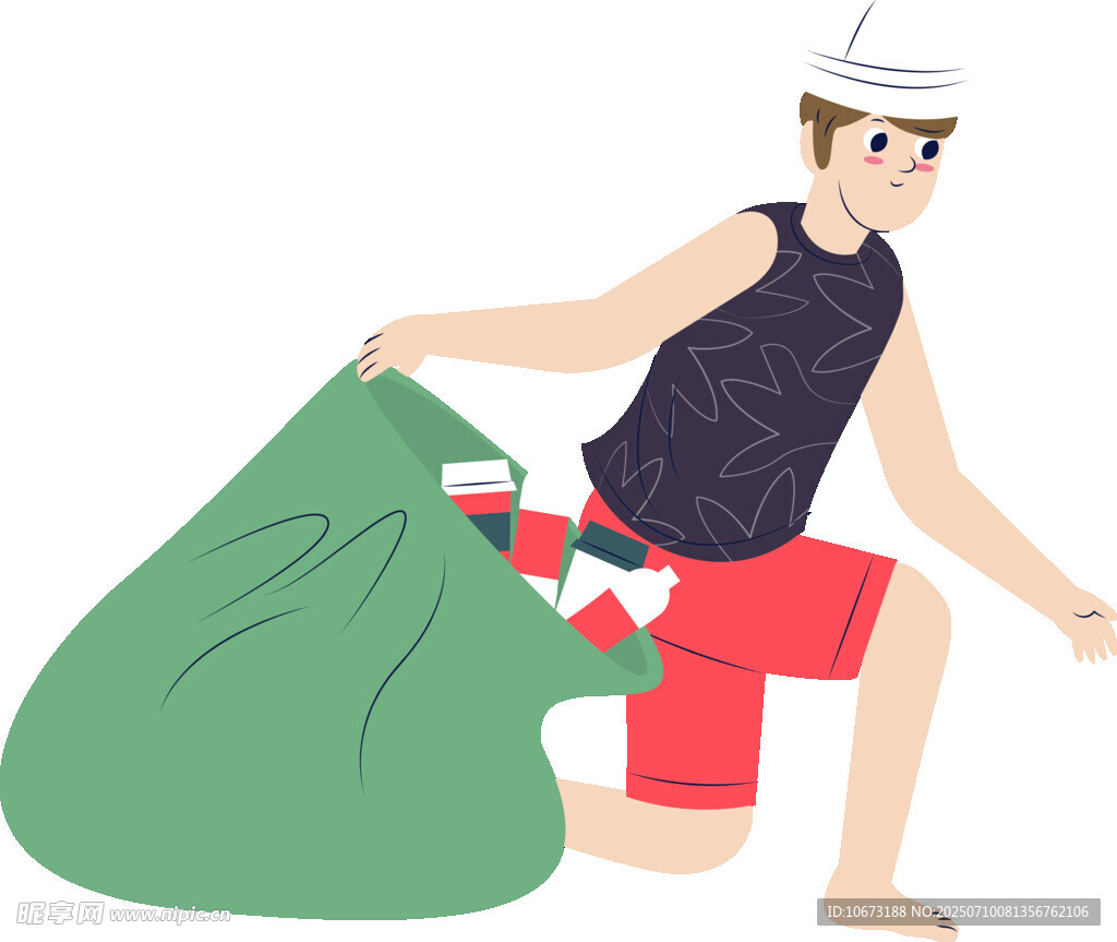 男子奋力收拾大垃圾袋